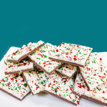 red peppermint bark on platter