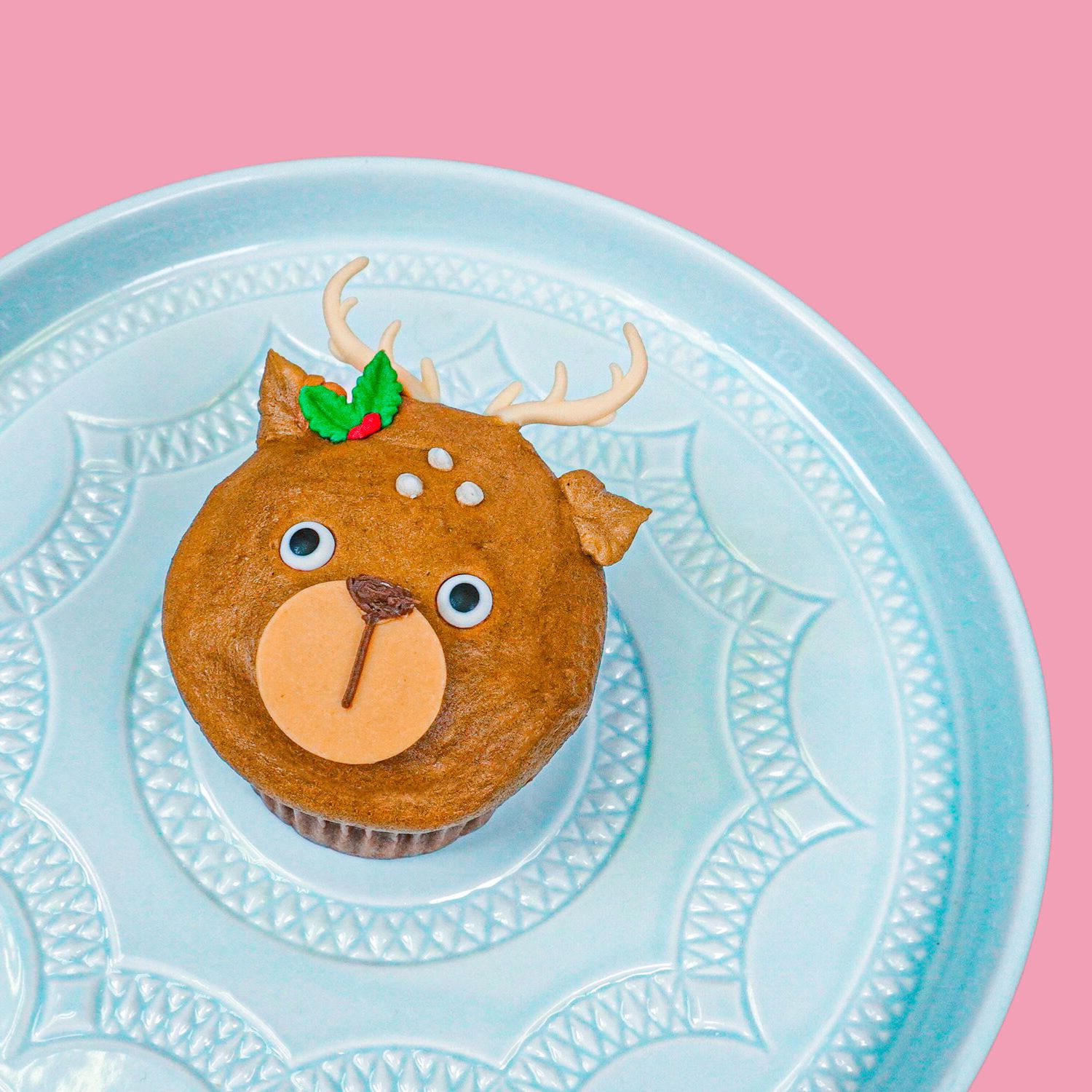 cupcake decorated to look like a reindeer