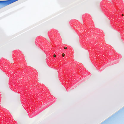 pink chocolate bunnies on a plate
