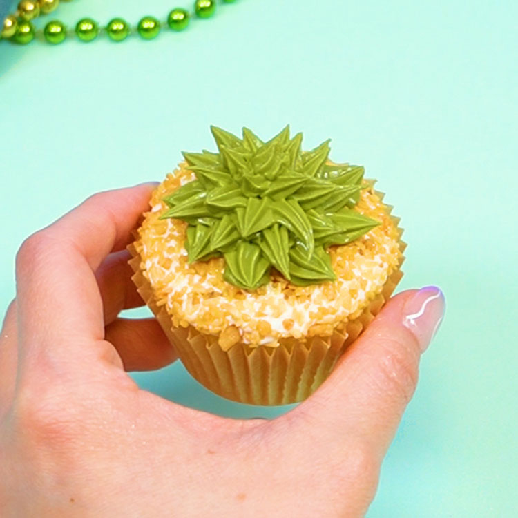 piping a succulent on a cupcake using a star tip