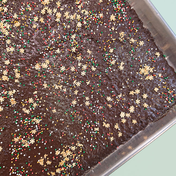 topping thin mint bark with sprinkles