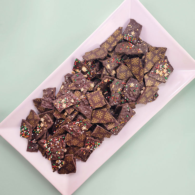 think mint bark decorated for Christmas