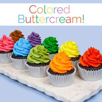 collection of cupcakes iced with Country Kitchen's new colored buttercreams
