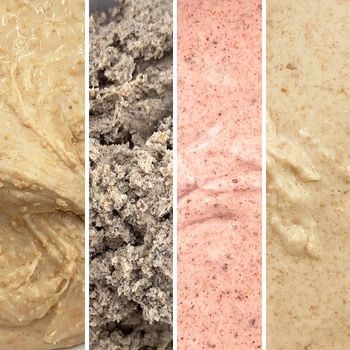 dubai creams in four flavors: strawberry, cookie butter, cookies and cream, and hazelnut white chocolate