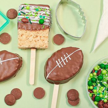 a selection of football themed rice krispie treats