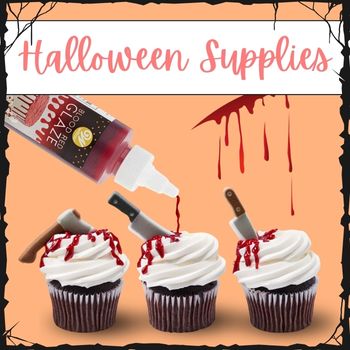 cupcakes with knife toppers and edible fake blood