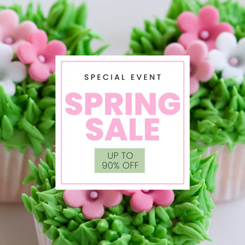 floral cupcakes with text about spring sale