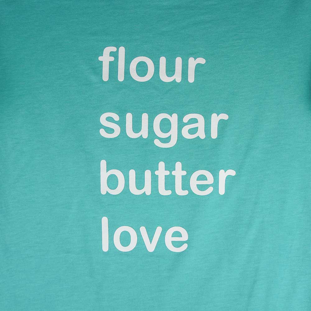 Teal Flour Sugar Butter Love TShirt Small Country Kitchen