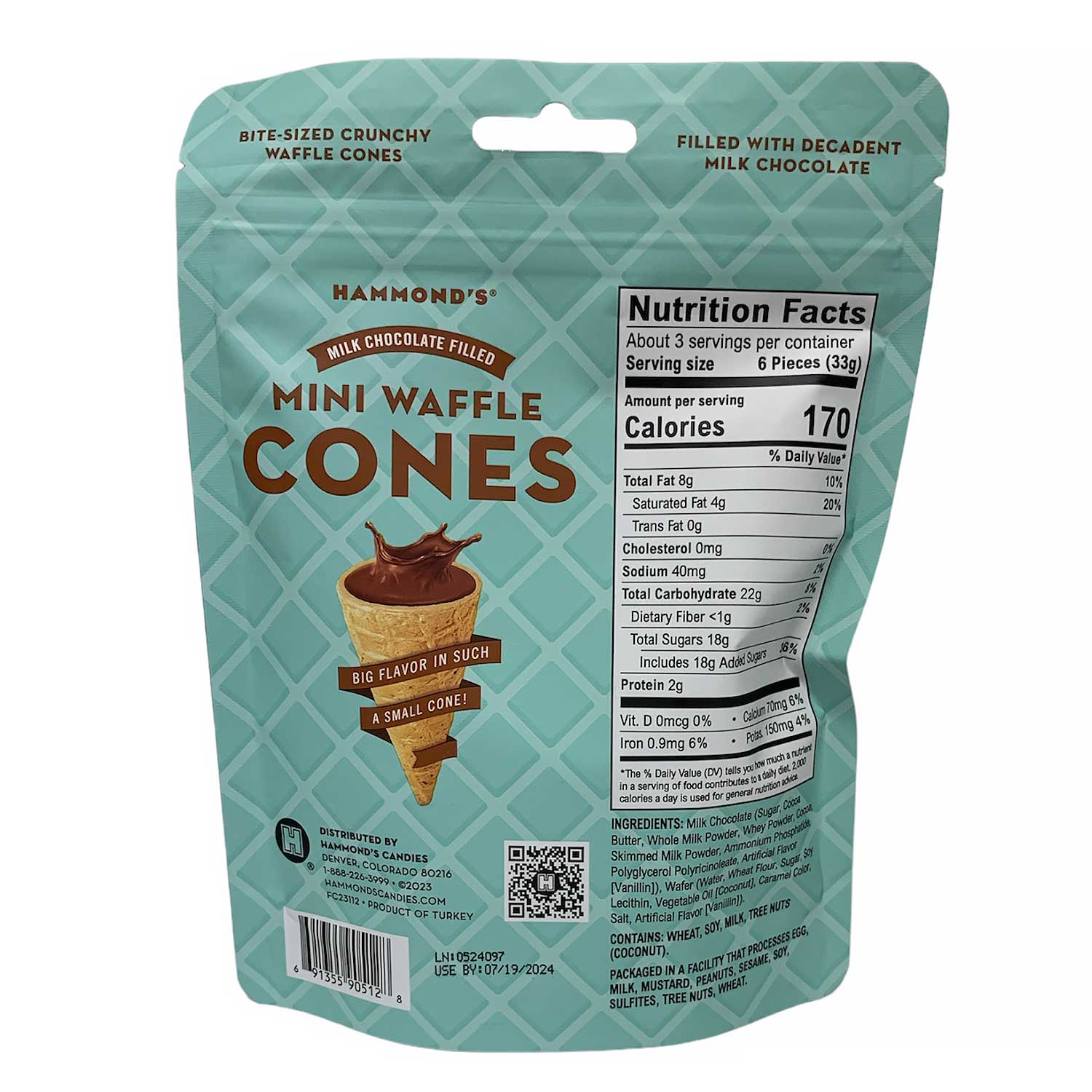 Hammond's Candies Mini Waffle Cones Milk Chocolate